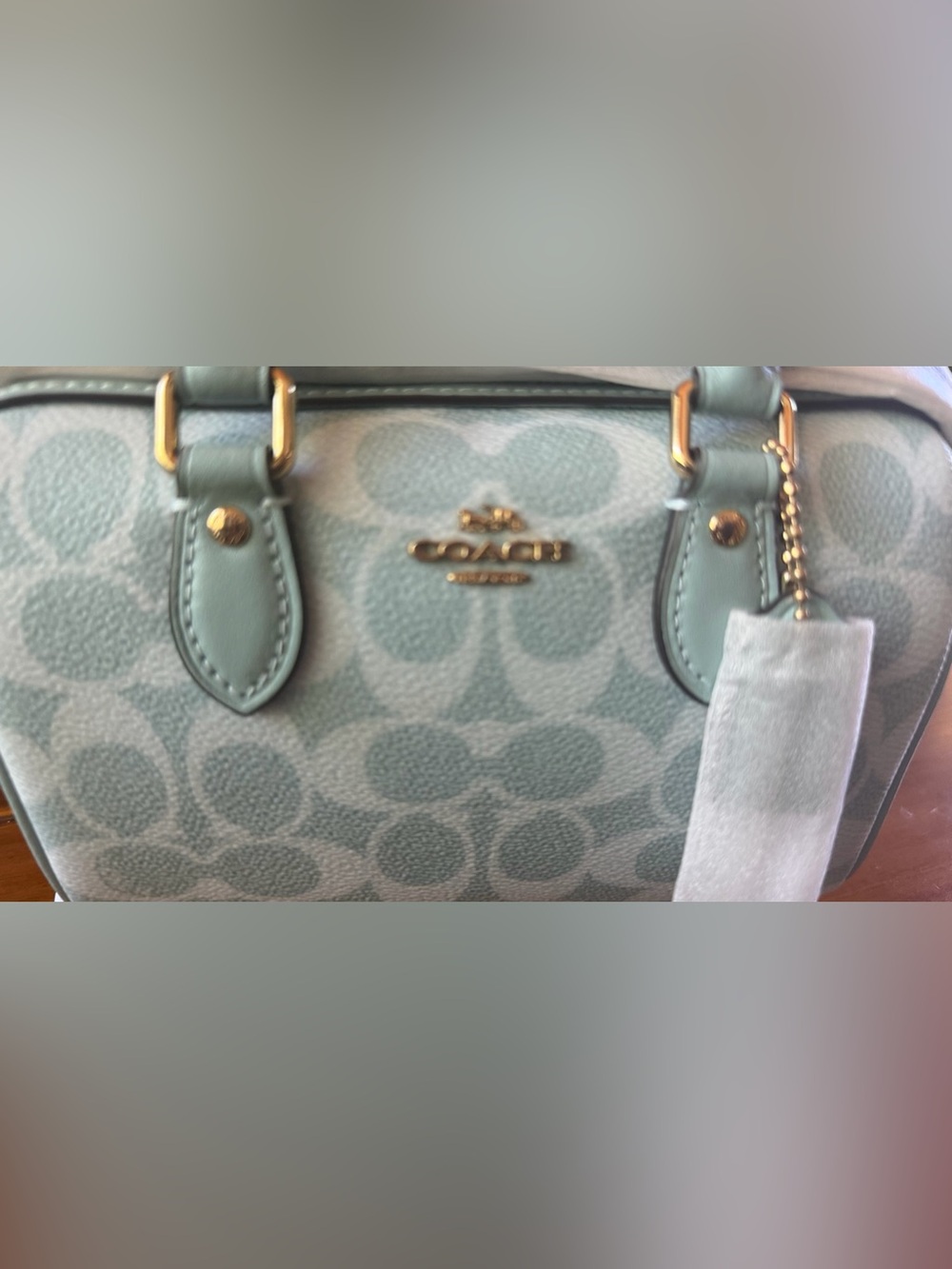 Coach Mini Rowan Light  powder Blue Signature Satchel with Gold Hardware